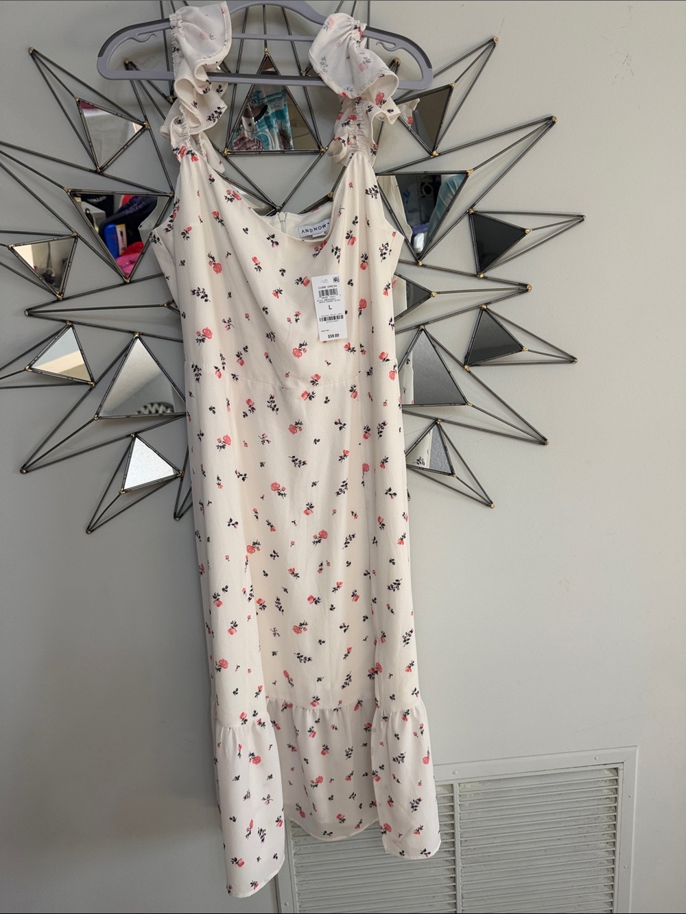 A New Day Cream Floral Midi Dress with Ruffle Straps